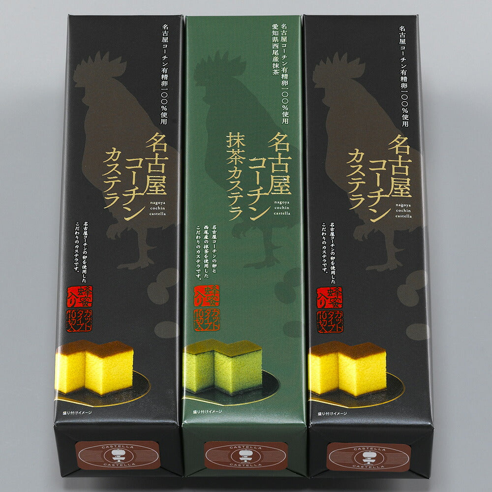 愛知 名古屋コーチン カステラ （プレーン・西尾抹茶入り） 2種 計3本セット【送料込み】