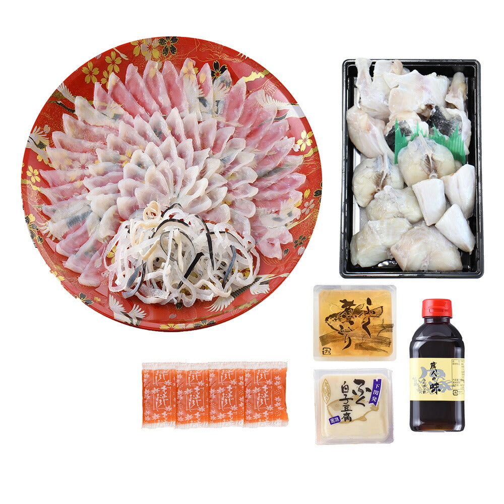 関とら本店 ふく料理フルコース 刺身90g 皮 ふぐちり400g 白子豆腐 煮こごり フグ ふぐ刺し ふぐ刺身【送料込み】