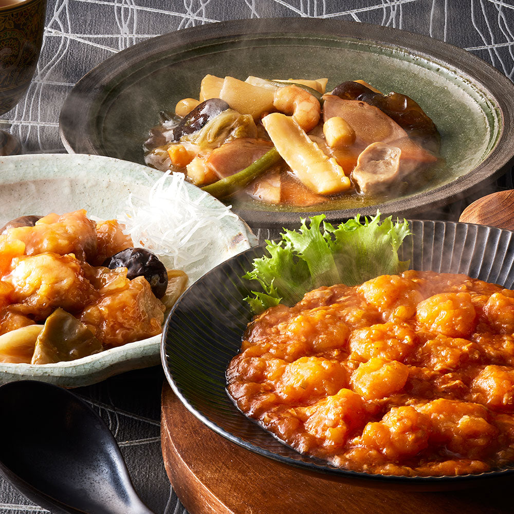 東京 赤坂四川飯店 監修 人気3種セット（エビチリソース・八宝菜×各2、酢豚×1） 中華惣菜 点心【送料込み】【二重包装不可】【お届け不可地域：離島】