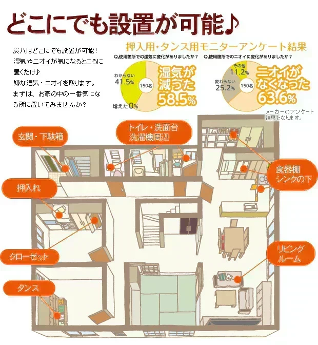 調湿木炭 炭八 室内用大袋 1個入