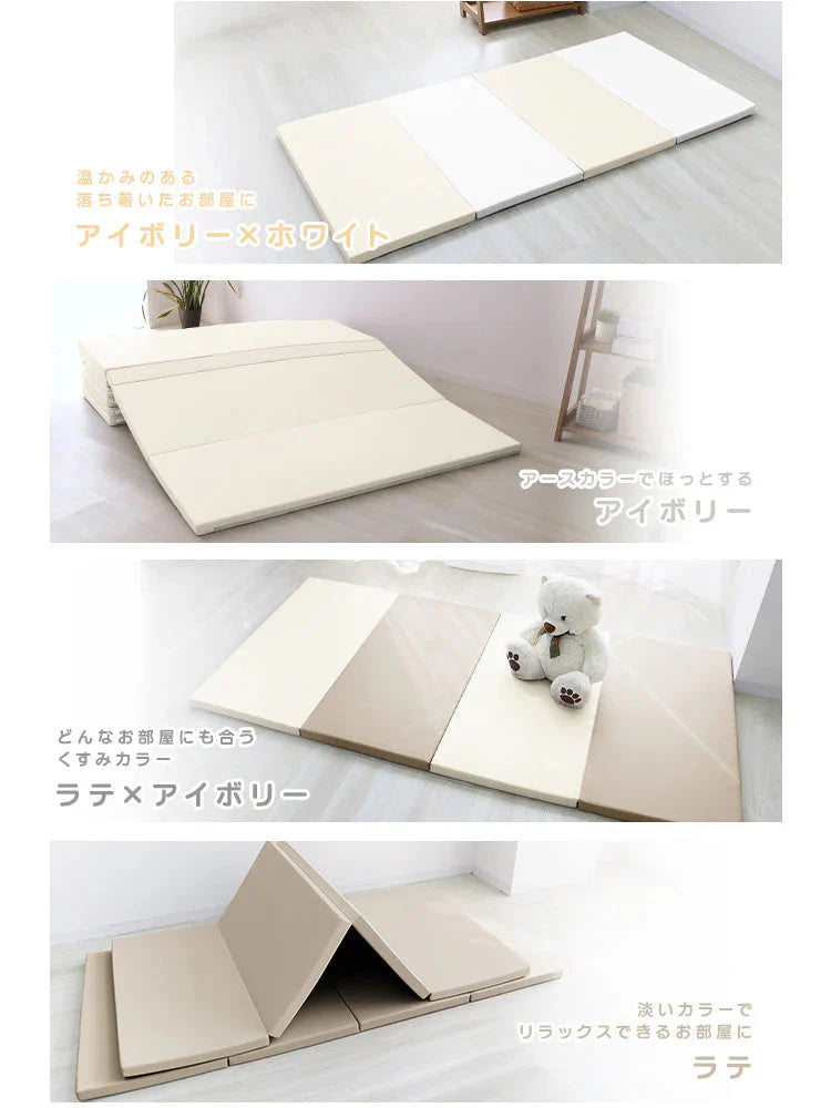 【グレー×ホワイト】プレイマット 折りたたみ 床暖房対応 4cm 厚手 防水 180cm×90cm 安全検査済み コンパクト ノンホルム 大判 高密度 マット お昼寝 厚手 軽量 体操 ヨガ トレーニング おしゃれ ベビー 赤ちゃん 子供 子供用 99.9%抗菌 抗菌 抗菌仕様