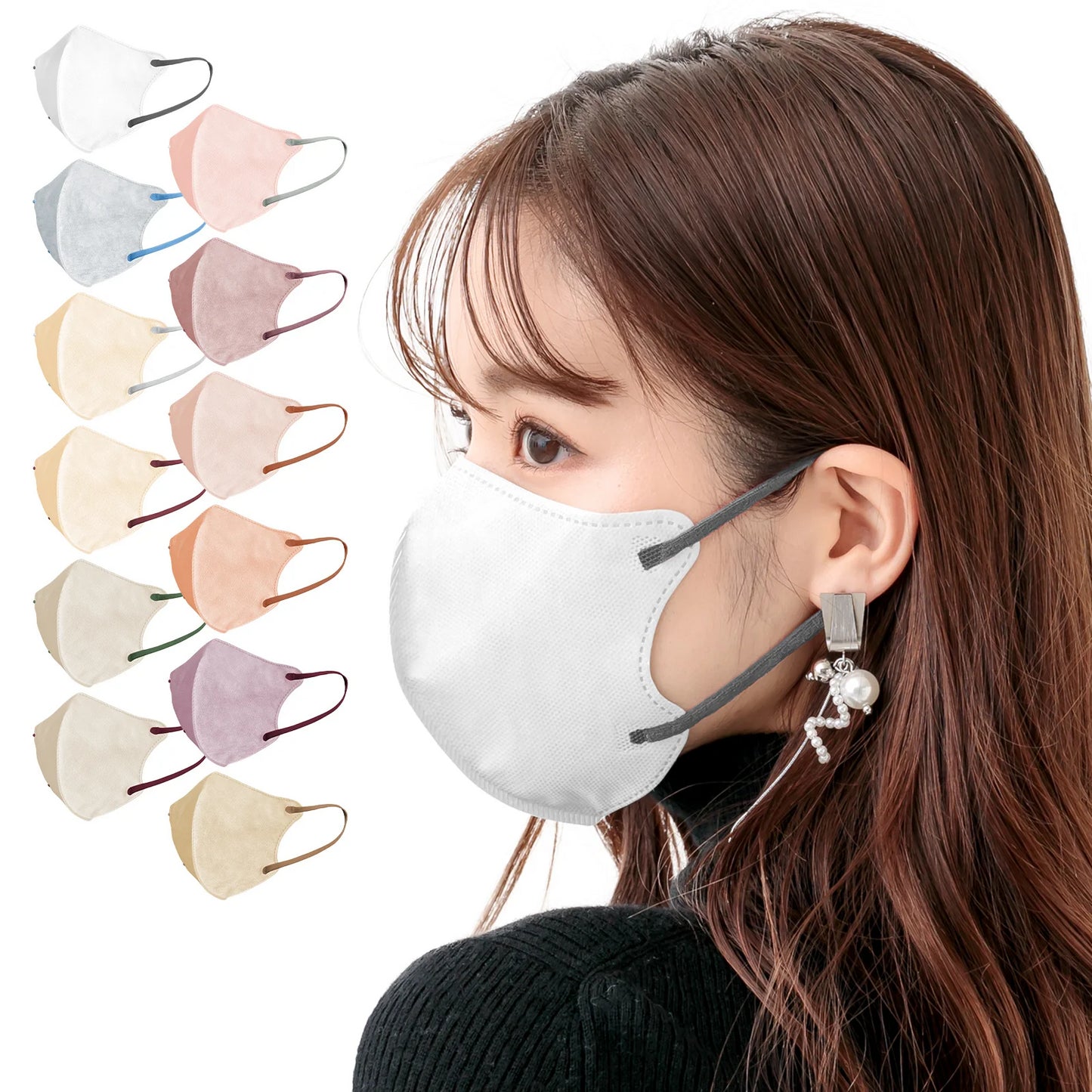 【バイカラー/ホワイト】40枚 Mサイズ ノーズワイヤーなし 立体マスク 3Dマスク カラーマスク 血色カラー バイカラー 3層構造 不織布マスク