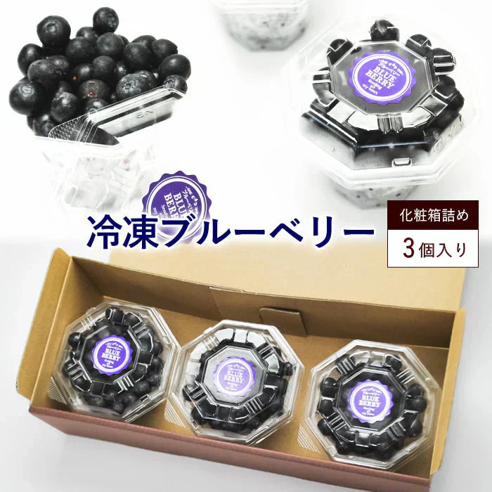 冷凍ブルーベリー（100g）3カップ　化粧箱詰め　贈り物ギフトにも最適なギフト箱入り