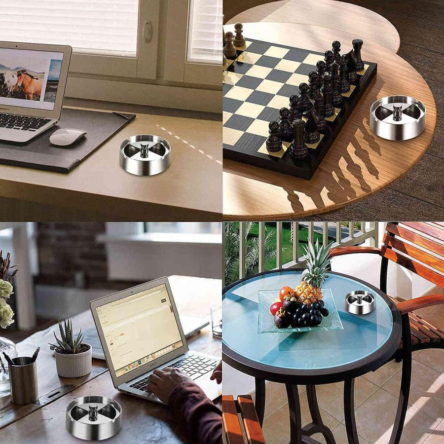 即納 灰皿 ふた付き 大容量 ステンレス素材 卓上 屋外用 回転式蓋 密閉 密閉 卓上 客室 オフィス スタイリッシュ コンパクト 滑りにくい 煙と