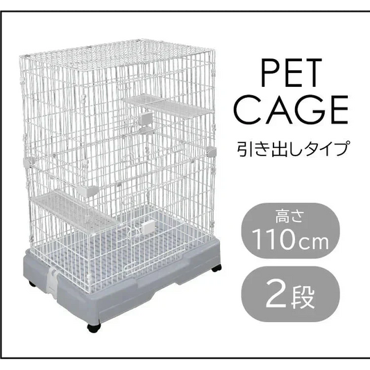 【予約商品：10月上旬（～10日までに発送）】【グレー】猫 ケージ 2段 キャットケージ 2段 ペットケージ ケージ ゲージ 猫 ハウス 猫ケージ 猫ゲージ 大型 おしゃれ おすすめ ケージ飼い 室内 多段 キャスター付き