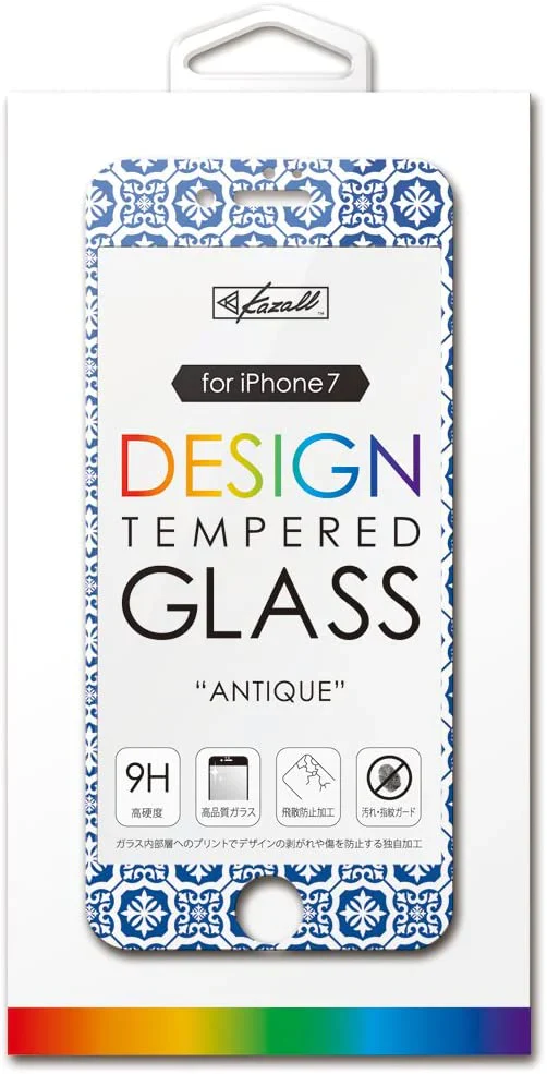 Kazall プリント柄付き　保護ガラスフィルム　 for iPhone　8/7　(ANTIQUE アンティーク) 　保護フィルム　アイフォン