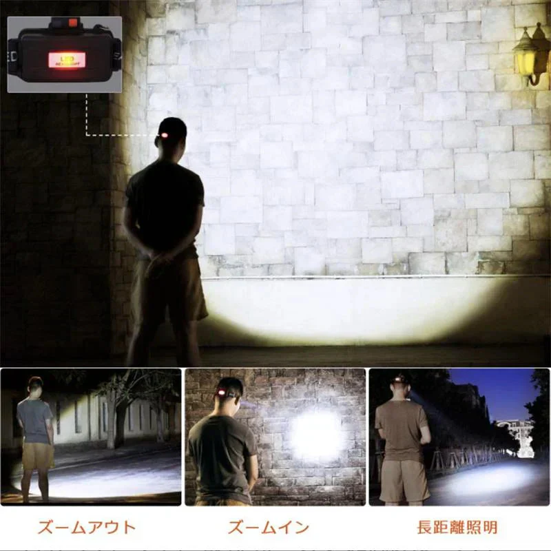 LEDヘッドライト 超強ルーメン ヘッドライト　最高輝度 充電式 ズーム機能　4段階の点灯モード(w017B)伸縮式