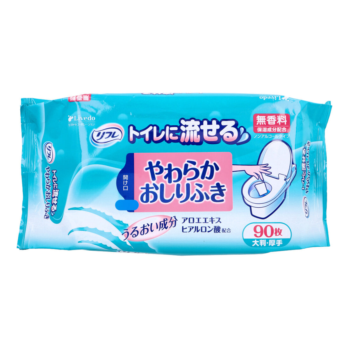 介護用ウェットティッシュ リフレ トイレに流せるやわらかおしりふき 90枚入りＸ10パック