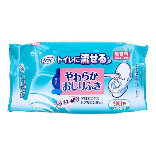 介護用ウェットティッシュ リフレ トイレに流せるやわらかおしりふき 90枚入りＸ10パック