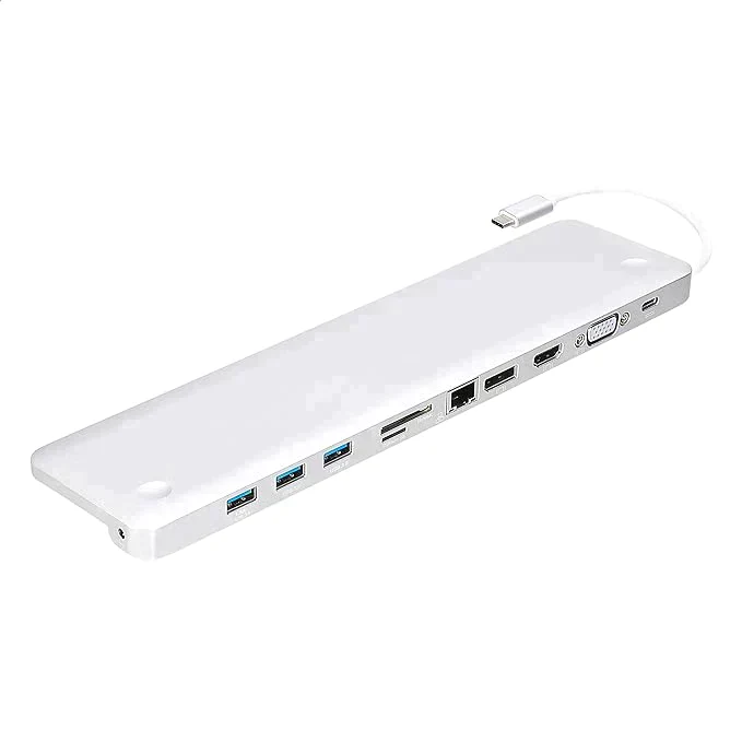 Amazonベーシック 訳あり　ドッキングステーション Type-C アルミニウム製 ディスプレイポート、HDMI、VGA、USB-A×3、イーサネット、SD/TFカードリーダー、オーディオ、Type-C充電ポート付き(PD 100W) シルバー