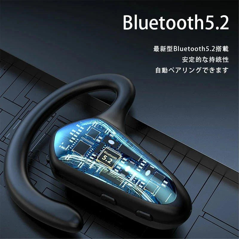即納 ブルートゥースイヤホン Bluetooth 5.2 ワイヤレスイヤホン 耳掛け型 ヘッドセット 超高音質 マイク内蔵 超長待機 小型軽量 s027A(ブラック)