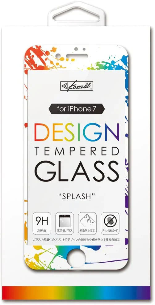 Kazall プリント柄付き　保護ガラスフィルム　 for iPhone　8/7　(SPLASH スプラッシュ) 　保護フィルム　アイフォン