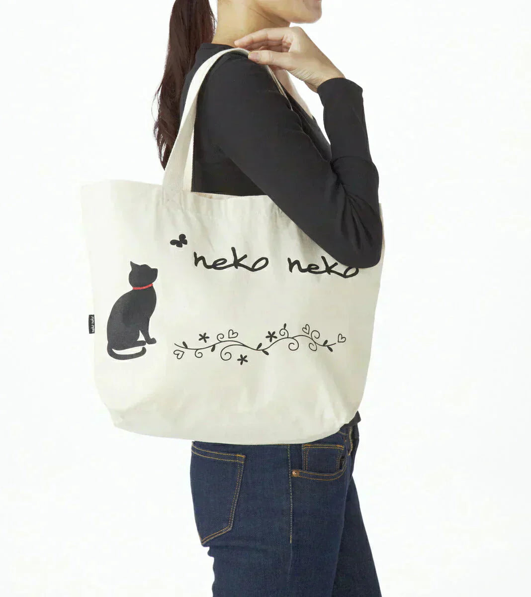 ねこねこ 帆布カジュアルバッグ 大・小セット◆ トートバッグ キャンバス エコバッグ お買い物 コンビニ 猫 お弁当 通勤 通学 レディース お出かけ 散歩 レジャー 厚手 丈夫 かわいい ネコ アウトドア 猫の日 GW