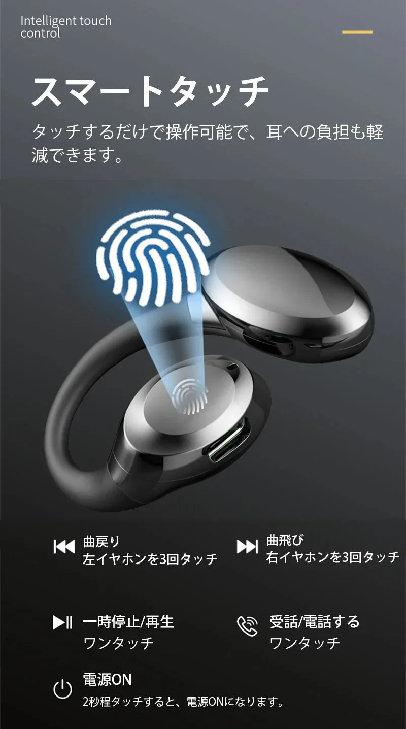 ワイヤレスイヤホン Bluetooth 5.3 耳掛け式 片耳 超軽量ブルートゥースヘッドホン ヘッドセット HIFI高音質 ワンタッチ操作 低遅延 左右分離型 自動ペア s091B(ブラック)
