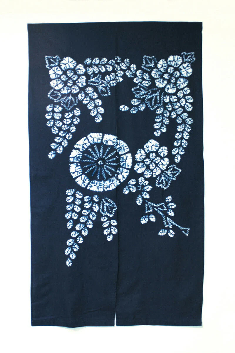 【花柄】暖簾 のれん 80×150 おしゃれ ロング ふくろう 花柄 縁起物 紺 和柄 和風モダン 薄手