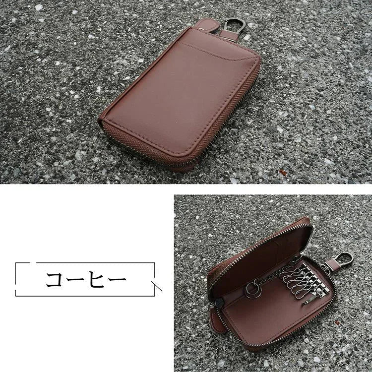 キーケース 「キャラメル」 レーディス メンズ スマートキー 革 多機能 薄型 コンパクト カードケース 車鍵 名刺入れ おしゃれ カラビナフック付き ギフト 6連リング プレゼント sg209