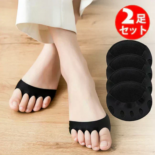 【ブラック2足】5本指クッション付きフットカバー 夏用 足元快適 つま先負担軽減 クッションソックス 脱げにくい 速乾 吸汗 つま先ケア フットケア ソックス 2足セット ベージュ 靴下 蒸れ防止 足元サポート 快適インナーソックス 柔らか素材 疲れ軽減