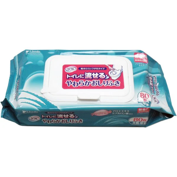 トイレに流せるおしりふき リフレ やわらかおしりふき 大判 厚手 80枚Ｘ12パック