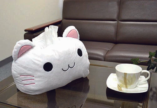 【白猫】ねこ顔ティッシュカバー ネコ 猫 猫グッズ 黒猫 白猫 ブラック ホワイト 30×20cm ティッシュカバー