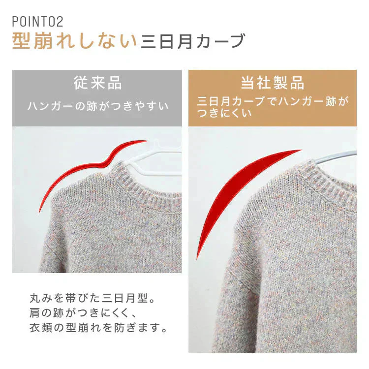【グレー】【30本セット】すべらないハンガー 落ちない 滑り止め PVCコーティング 防水 型崩れ防止 肩 跡がつかない アーチ型 ニット カーディガン スリムハンガー 三日月 乾湿両用