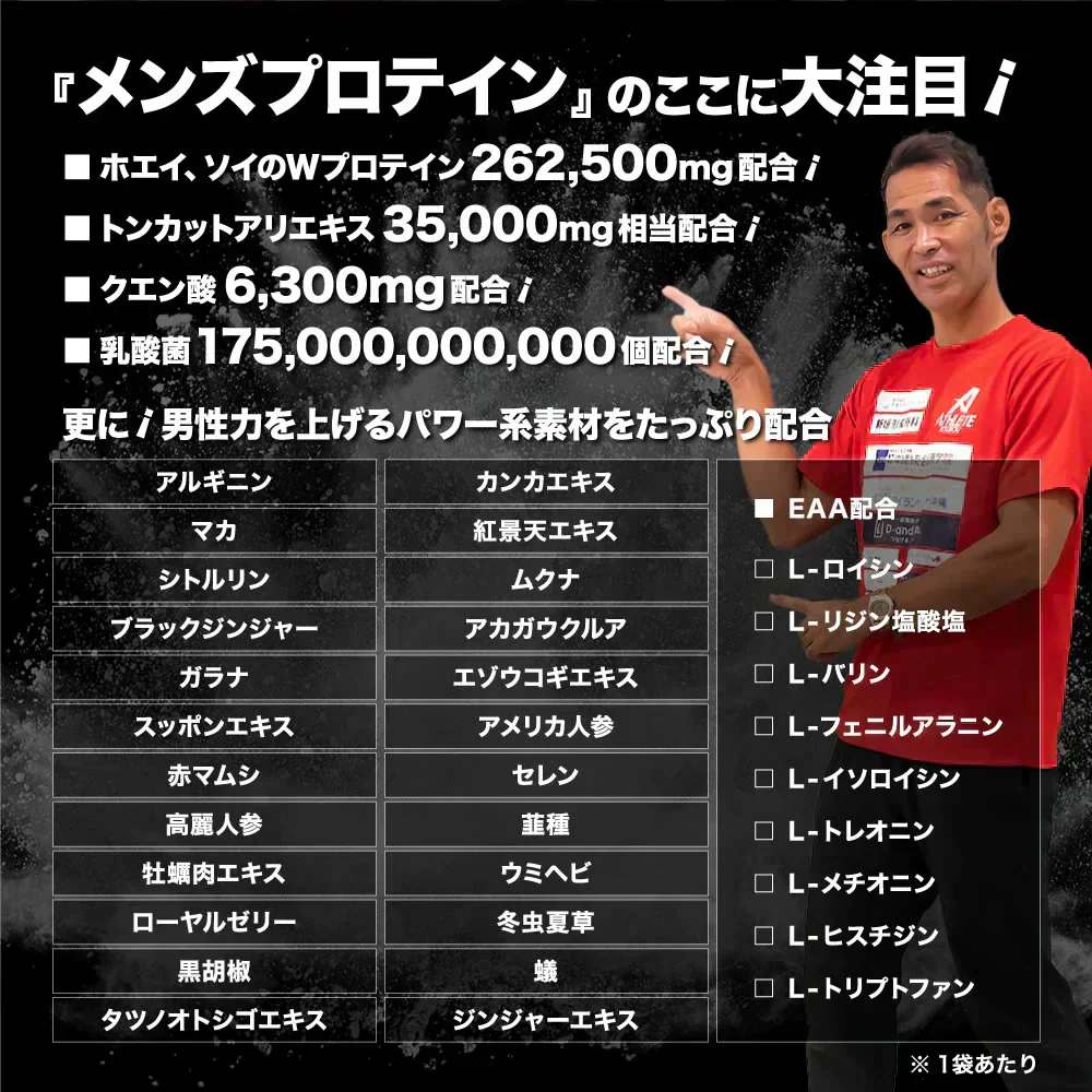 300,000mg以上の男性成分配合 メンズプロテイン1袋350g 100倍濃縮トンカットアリ EAA マカ シトルリン ガラナ プロテインアミノ酸