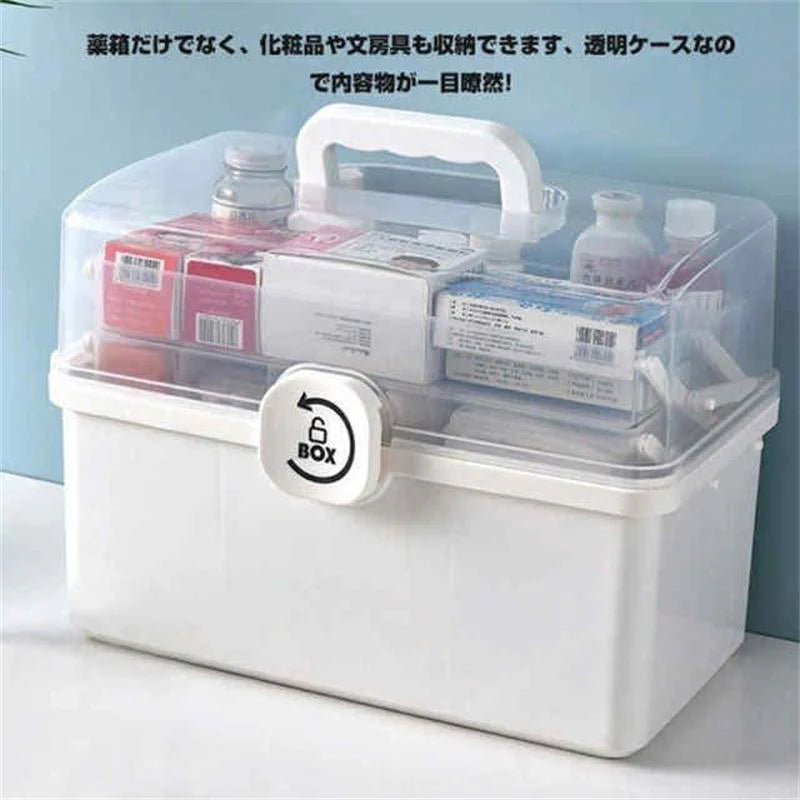 収納ボックス 薬箱 救急箱 大容量 3層 応急ボックス 取っ手付き 携帯便利 家庭用 薬入れ 小物入 w463A(ブルー)