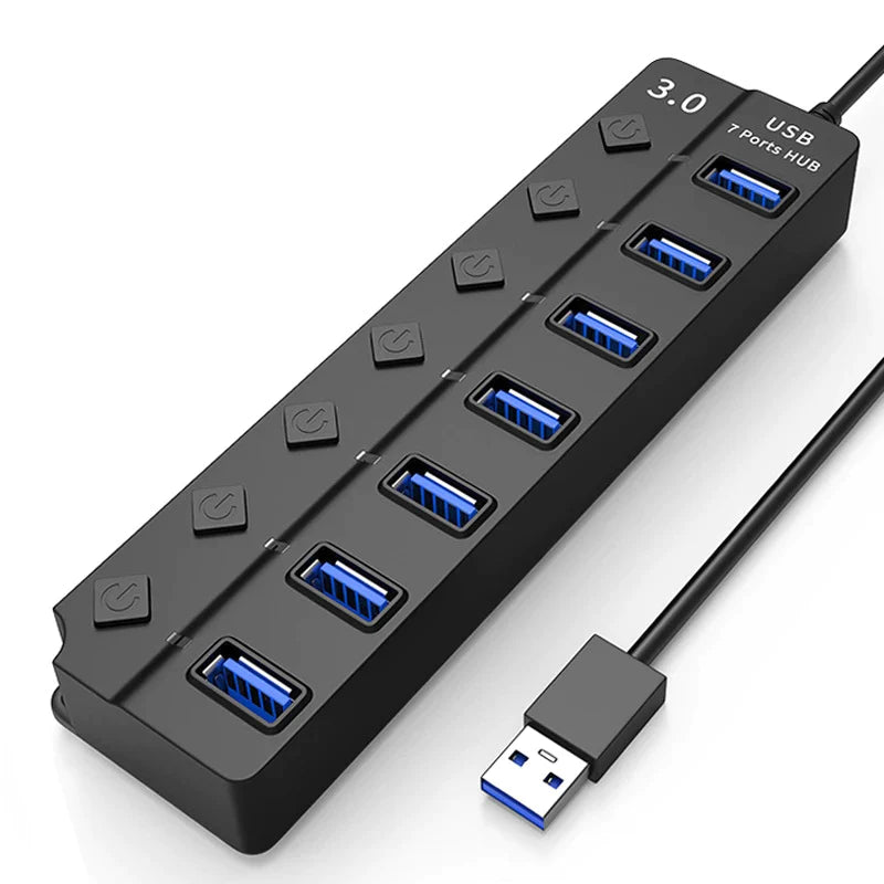 USBハブ USB3.0 7ポート USBコンセント 電源付き USBポート拡張 充電可 高速データ転送 独立スイッチ付き LEDライト付き 最大転送速度5Gbps パソコン