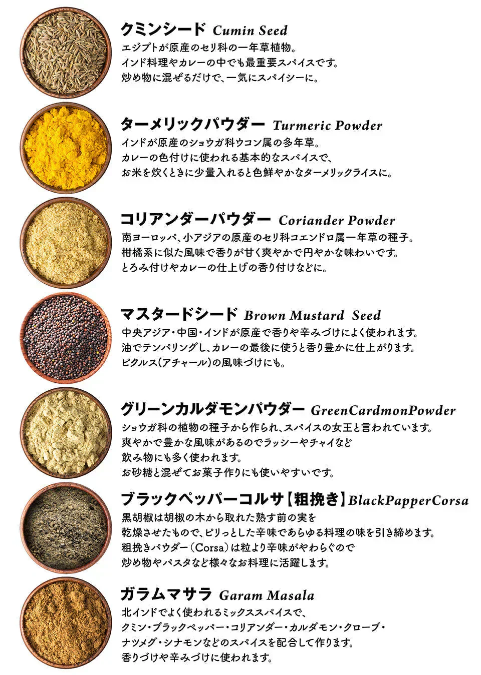 【 レシピ付】 カレー 中級 スパイス7種 セット チャック袋入 スパイスカレー 手作りカレー 送料込み チキンカレー クミン ターメリック コリアンダー マスタード カルダモン ブラックペッパー ガラムマサラ