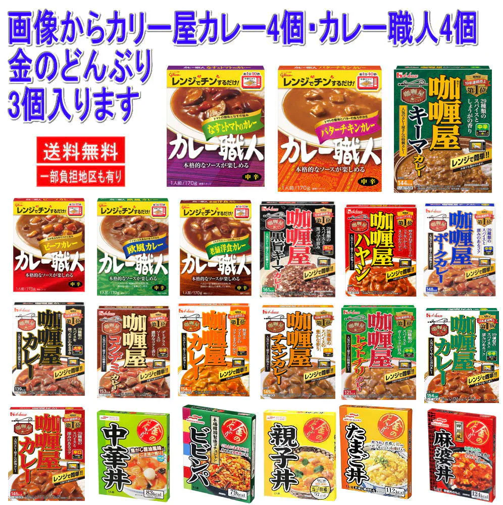 コスパ追求版 レトルト食品セット グリコ どんぶり亭 カレー職人 Ｓ＆Ｂおいしいカレー中辛 ハウス カリー屋カレー マルハニチロ 金のどんぶり 15食の半月セット