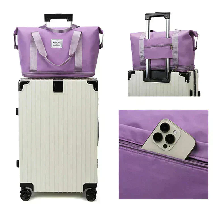 キャリーオンバッグ 「ブルー」 旅行バック キャリーバッグ 2way 多機能 大きさ調節  折りたたみ 軽量 軽い 大容量 機内持ち込み ボストンバッグ おしゃれ 防水 撥水加工 出張
