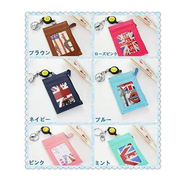 【ローズピンク】　リール付きパスケース  定期入れ　コインケース　定期入れ　薄型　軽量