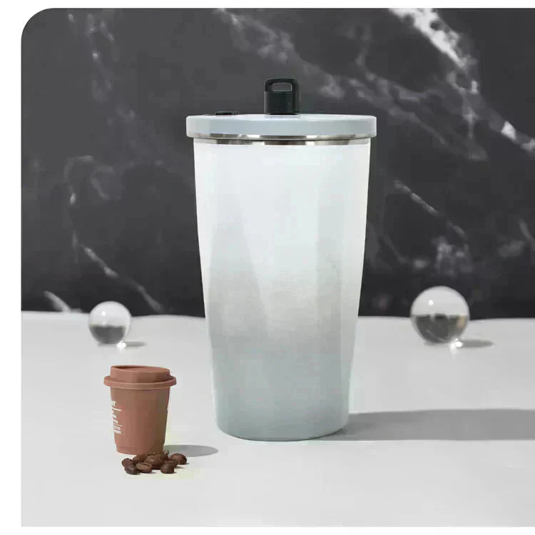 タンブラー 「グラデーション・ベージュ」 蓋付き ストロー付き 水筒 600ml 大容量 保温 保冷 こぼれない コーヒーボトル マグボトル ステンレス 真空断熱 持ち運び