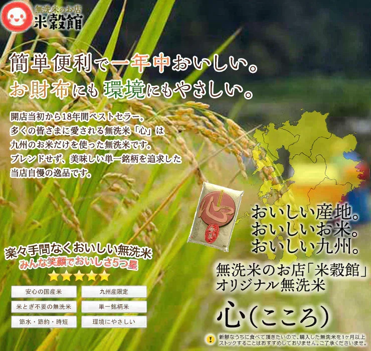 無洗米 2kg 無洗米 心 こころ 2kg×1個 九州産 米 2キロ 送料無料 令和7年産