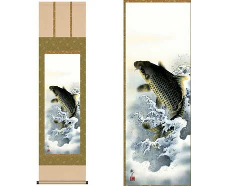 開運掛軸 【大昇鯉】 森山観月 筆 [ 収納箱 10年保証 品質保証付き 31×89 大昇鯉 勝運 大勝利 和 国産 受注生産 床の間 和風 掛け軸 日本製 名画 縁起物 プレゼント 画寸 送料無料 ]