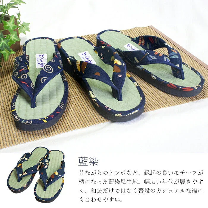 【なかよしメダカ　Lサイズ】草履 レディース 痛くない 安い 草履サンダル い草 M/L ネイビー 藍染め 和柄 たたみ草履