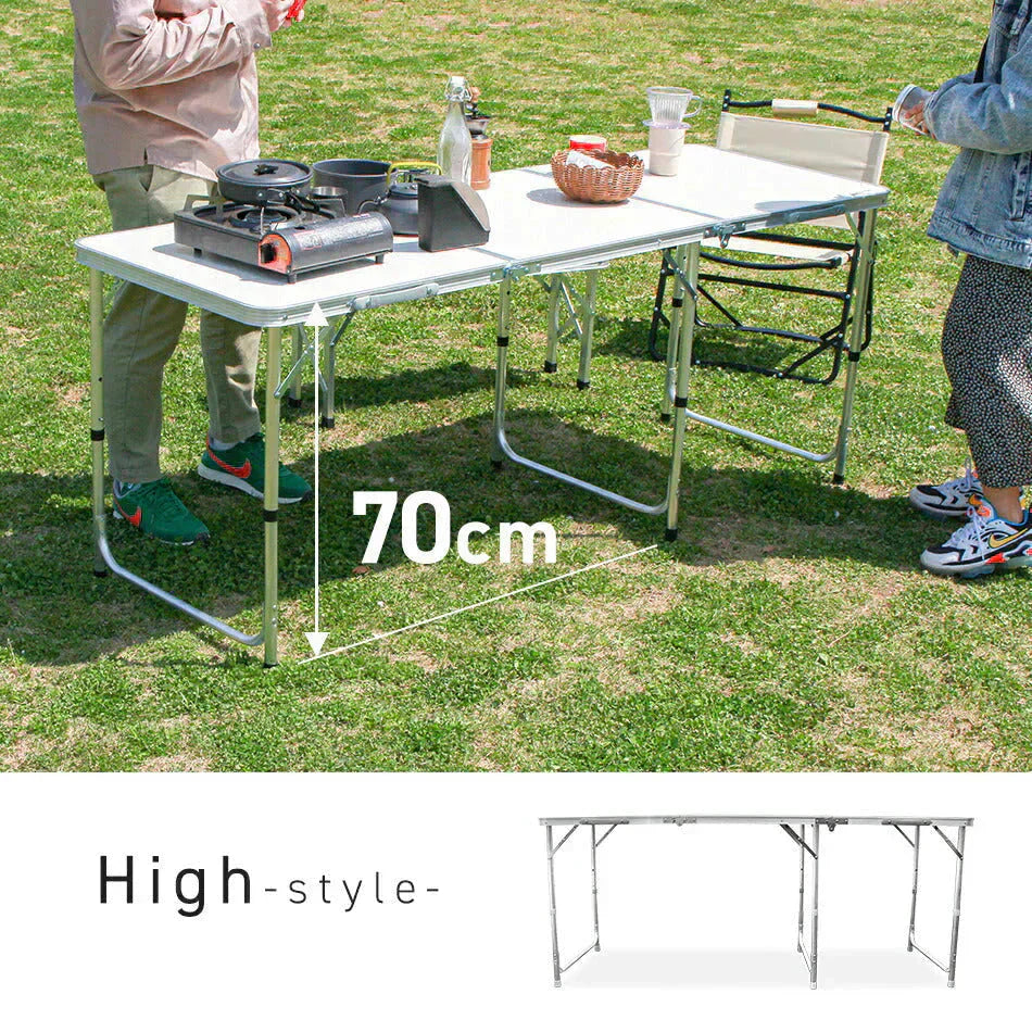 【ベージュ】アウトドア テーブル 折りたたみ 高さ調節可能 幅180cm コンパクト ハンドル付き 防水 撥水 全4色 テーブル 軽量 アルミ 折りたたみテーブル 高さ調節 キャンプ バーベキュー ローテーブル BBQ MERMONT