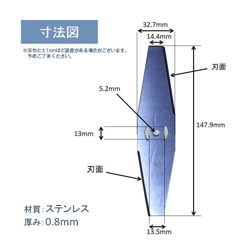 電動草刈り機用 スチールブレード 替刃 ステンレス 厚さ0.8mm 長さ147.9mm 部品 交換 長い 刃 替え刃 予備 パーツ 専用 金属刃 刈払機 芝刈り機
