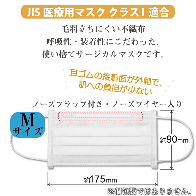 日本製 FUJIあんしん マスク ゆき色(ホワイト) Mサイズ ノーズフラップ付 50枚入×4箱 150枚 90×175mm 国産 サージカルマスク 不織布 使い捨て
