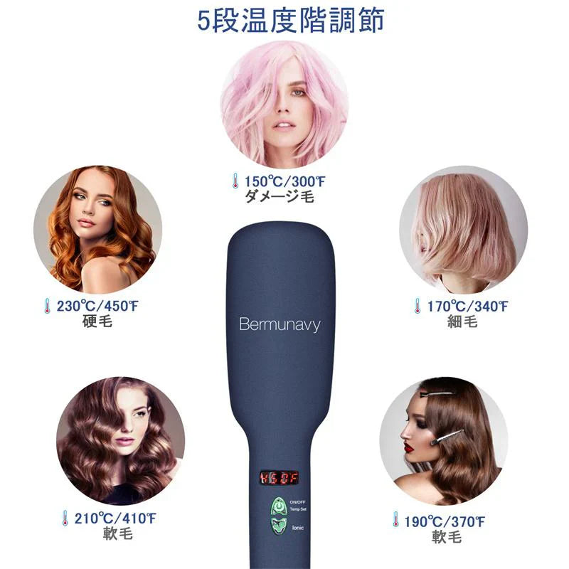 ヘアアイロン ストレートブラシ マイナスイオン ヘアケア 2タイプ選択可能 火傷防止 コンパクト 持ち運び ケース付き 温度調整 レディース メンズ w070B(彩色 )