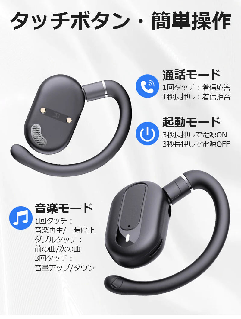 ワイヤレスイヤホン Bluetooth5.4 耳掛け型 防水防汗 90°回転可能 低遅延 長時間連続再生 HiFi高音質 安定装着 クリア通話 小型軽量 自動ペアリング s110B(パープル)
