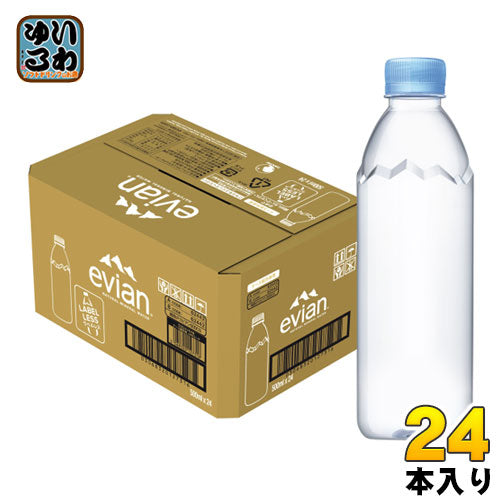 エビアン ラベルレス 500ml ペットボトル 24本入 ナチュラル ミネラルウォーター 硬水 フランス産 evian 伊藤園 正規輸入品