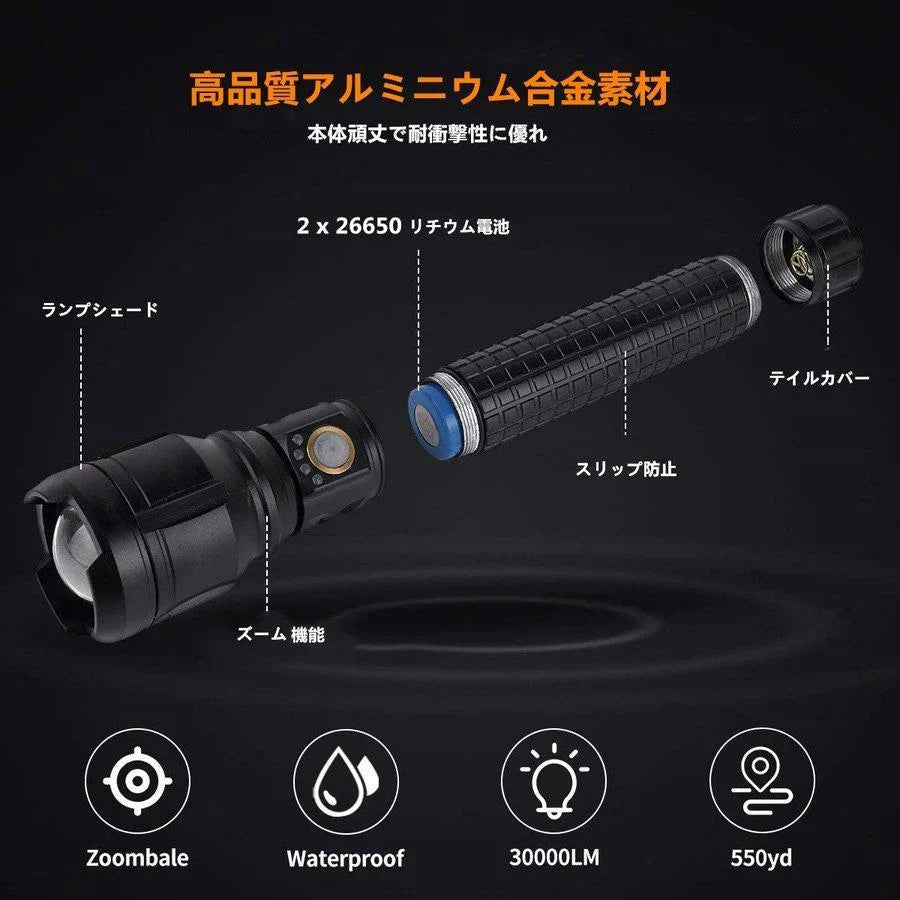 当日発送 懐中電灯 Led ズーム式 強力 軍用 最強 USB充電式 26650軽量小型 明るい ハンディライト 防水 防災 地震 停電対策 釣り用 作業用 ライト