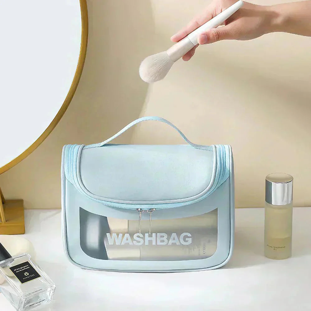 化粧ポーチ(ブルー) トラベルポーチ メイクポーチ コスメ バッグ 収納 小物 大容量 メイクバッグ 花柄 可愛い レディース おしゃれ 出張 旅行 修学旅行 卒業旅行