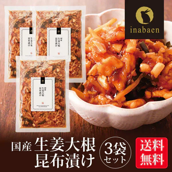 【3個セット】日本橋いなば園 国産生姜大根昆布漬け 150g ネコポス メール便送料無料