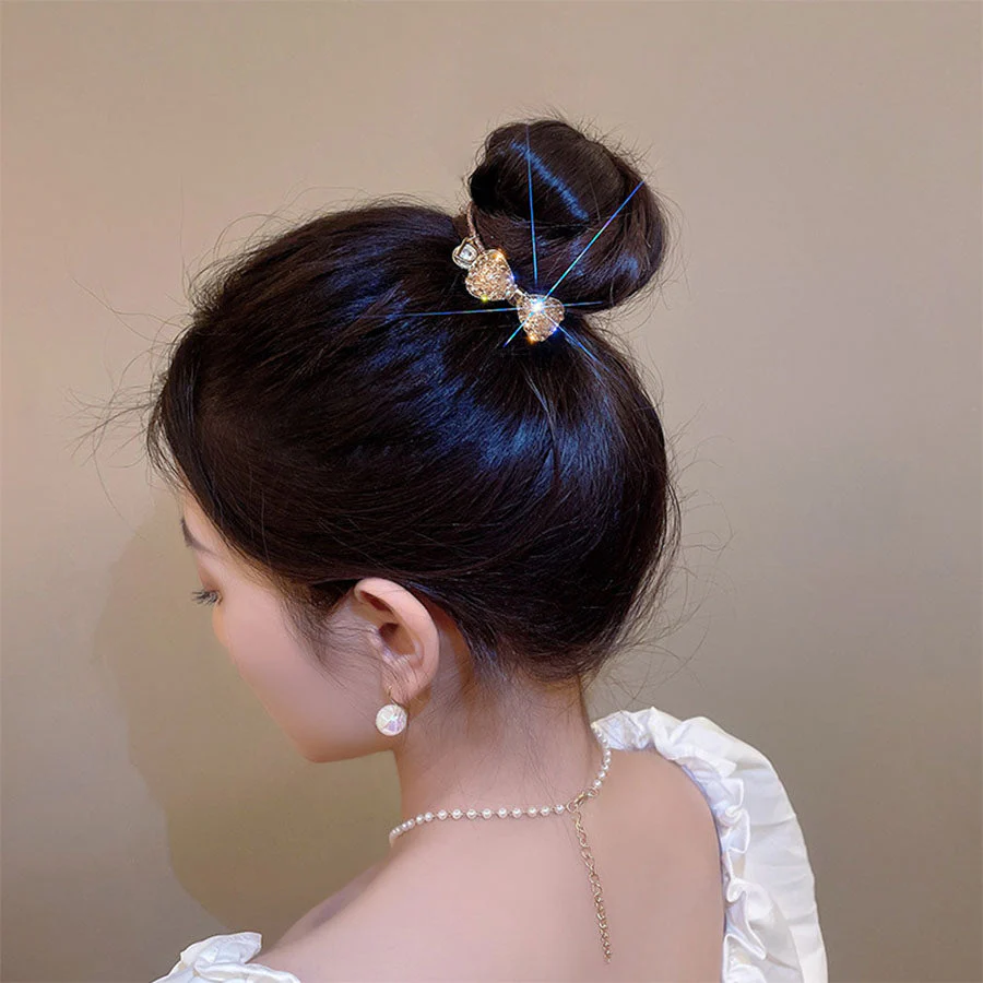 (ゴールド)ヘアゴム　蝶結び　キラキラ　ヘアアクセサリー　韓国ファッション　かわいい　オシャレ　髪飾り　上品　大人っぽい　エレガント フェミニン 　シンプル