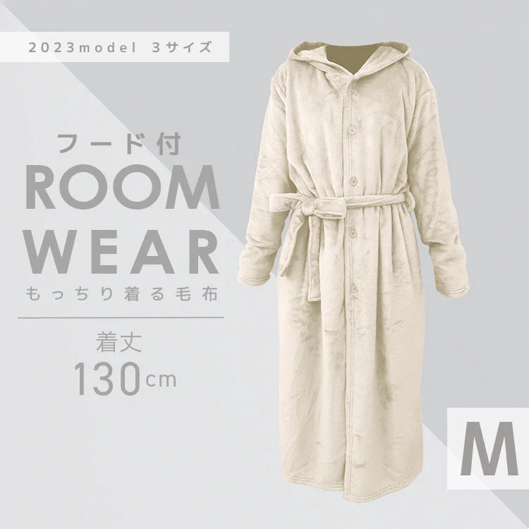【Mサイズロング】【アイボリー】着る毛布 ルームウェア フード付き M L 毛布 あったかグッズ ルームウェア 冬 もこもこ パジャマ レディース かわいい メンズ ロング ショート マタニティ ナイトウェア ブランケット 部屋着 おしゃれ 可愛い 秋冬