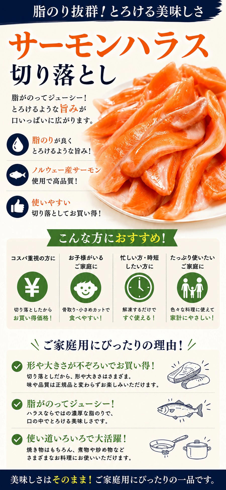 [みさわのやさい] サーモン ハラス 訳あり 切り落とし 1kg（200gｘ5パック） 刺身用 冷凍 アトランティックサーモン or トラウトサーモン 生食用 切り身