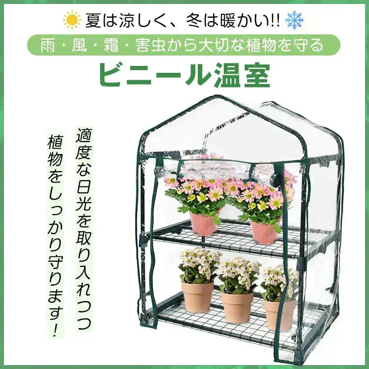 ビニール温室 2段 ビニールハウス ガーデンハウス 植物 ベランダ 小型 DIY 観葉植物 ガーデン フラワー ラック 家庭菜園 花 多肉植物 サボテン 家庭用