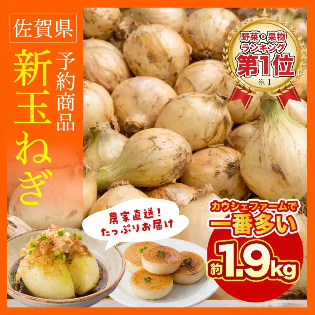 予約【6月30日までに注文順に発送】旬のトロ甘「新玉ねぎ」をたっぷりお届け！約1.9㎏（最低1800g保証）農家直送【九州～関西～関東～北陸 発送可】【カウシェファーム収穫対象商品】送料無料