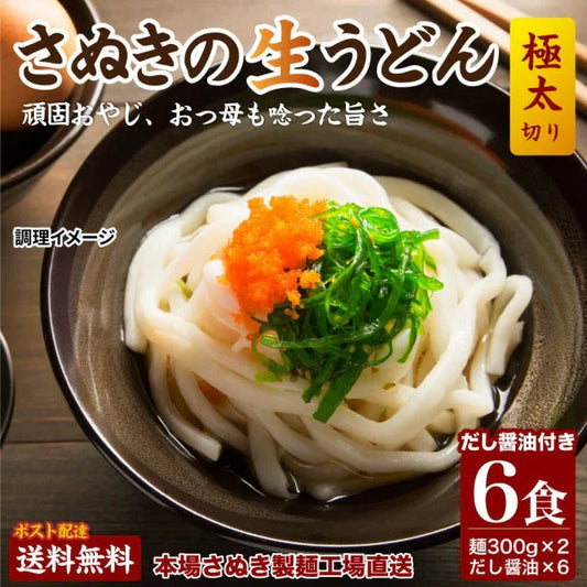 本場生讃岐うどん 専用醤油付セット【極太麺】 6人前 (300g×2袋) 送料無料 讃岐うどん 生うどん しょうゆうどん だし醤油 鎌田醤油 国産小麦 生麺 人気 贈り物 手土産 お土産 お礼